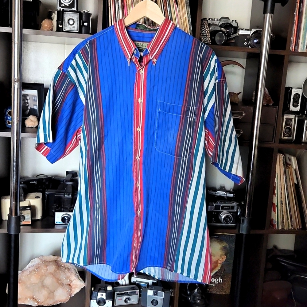 XL VTG Loafers Striped Button Down Shirt